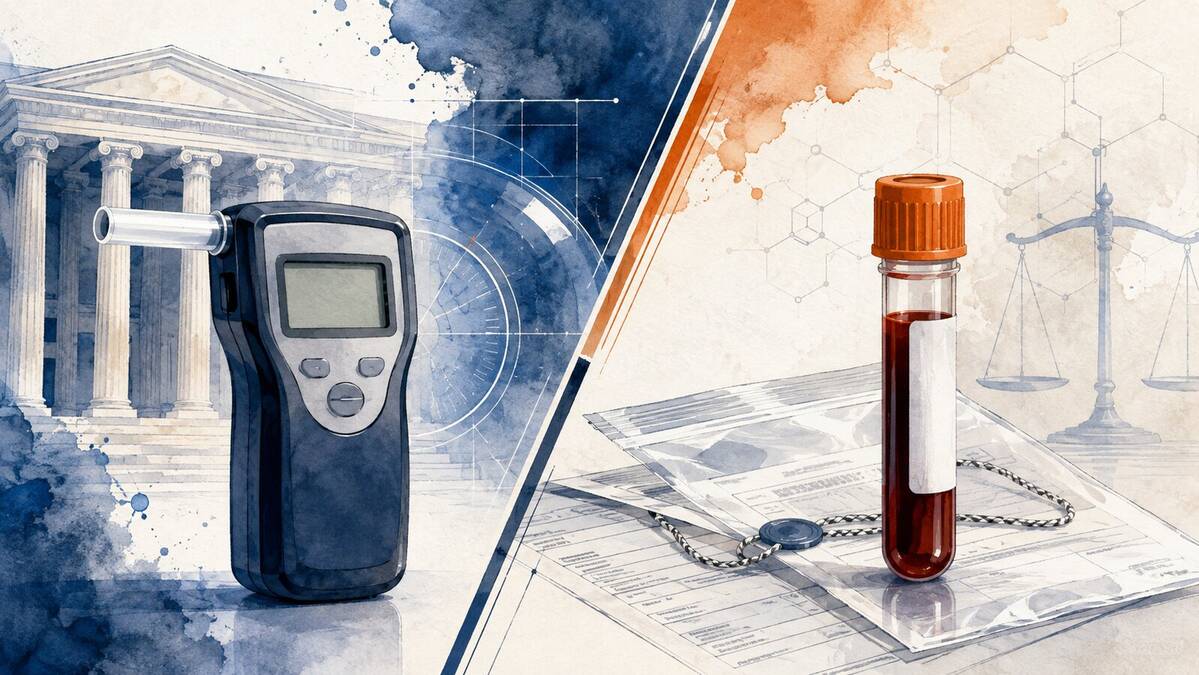 Watercolor illustration of breath and blood evidence in a North Carolina DWI case