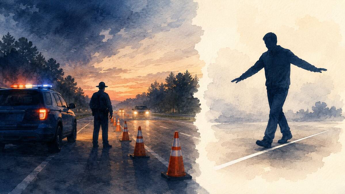 DWI Checkpoint and Field Sobriety Tests Watercolor North Carolina DWI field sobriety testing and mobility limitations watercolor for Adkins Law in Huntersville