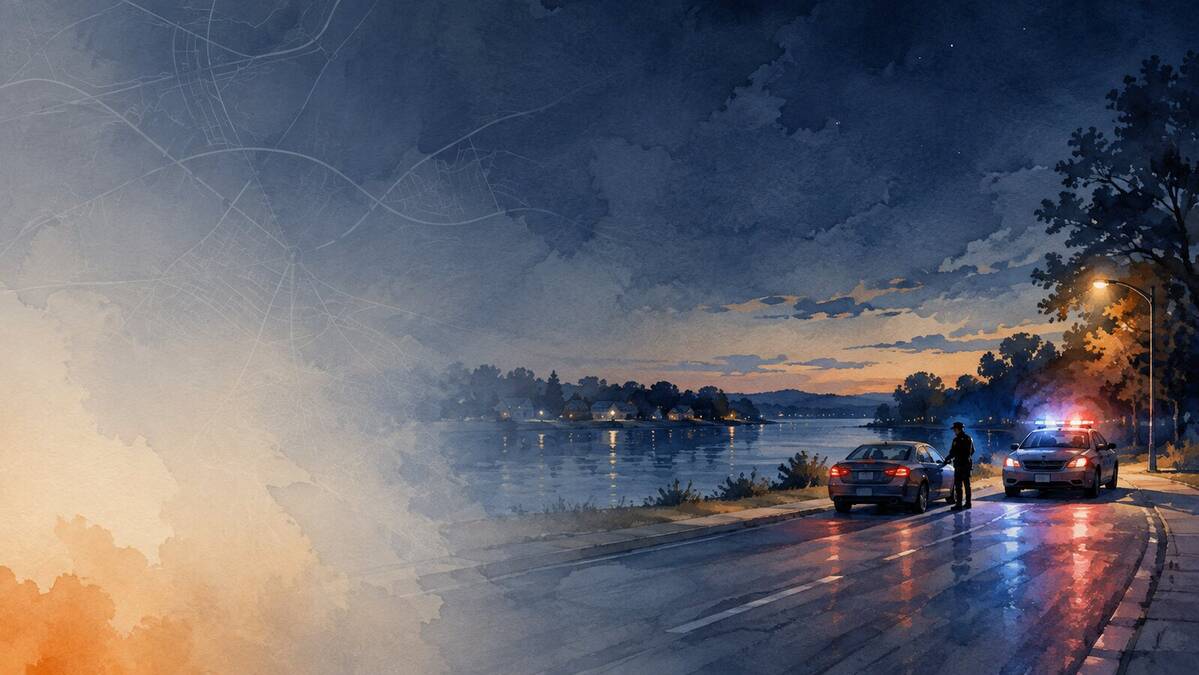North Carolina DWI Traffic Stop Watercolor | Adkins Law North Carolina misdemeanor court process watercolor for Adkins Law criminal defense guide