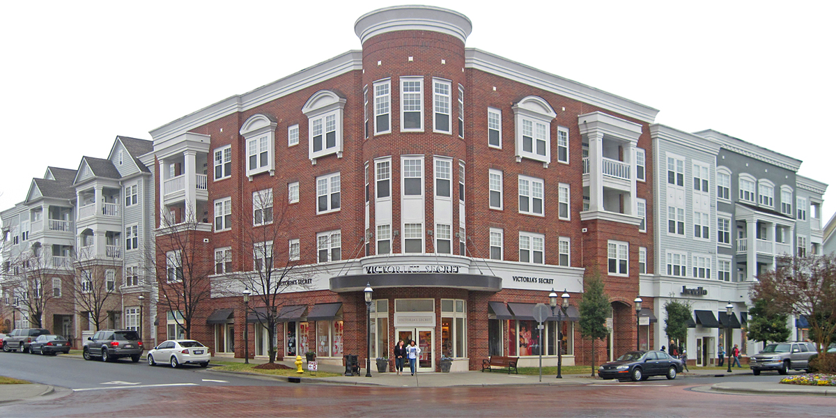 Birkdale Village town center in Huntersville Shops and mixed-use buildings along Birkdale Village town center in Huntersville
