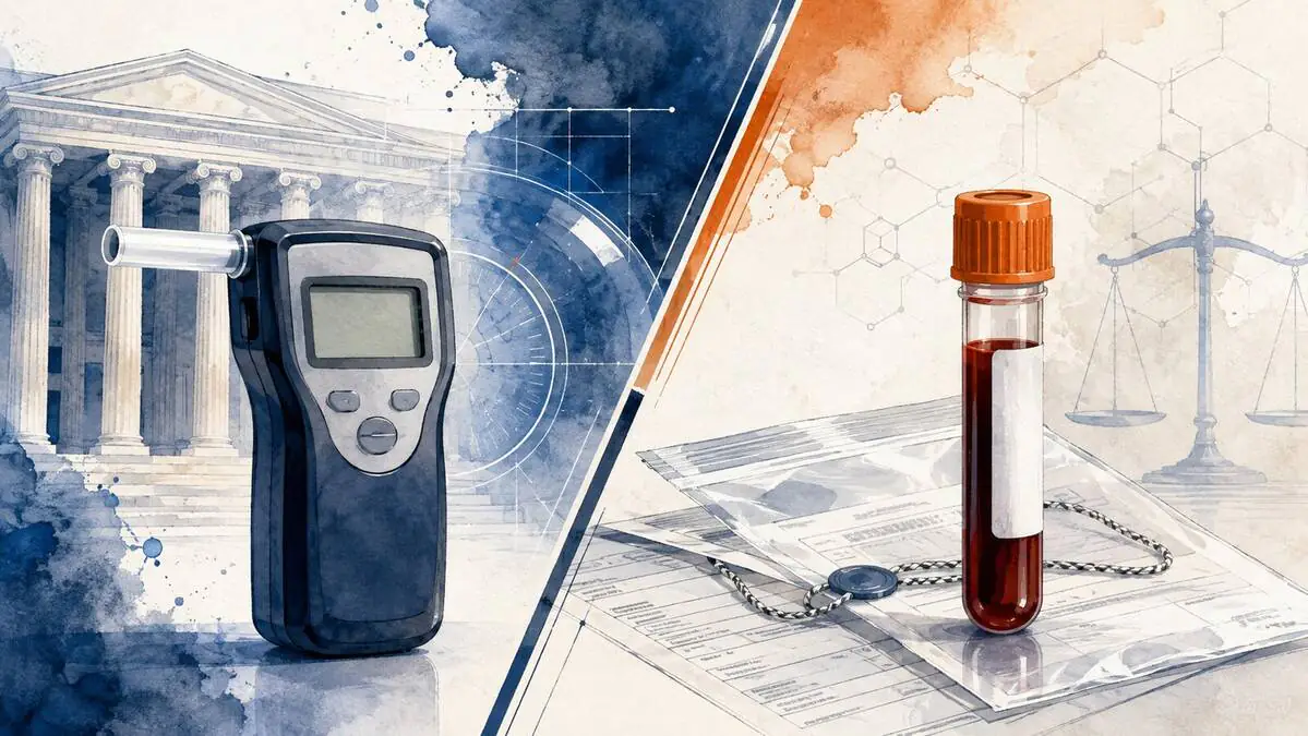 Watercolor illustration of breath and blood evidence for Adkins Law North Carolina DWI forensic-science guides